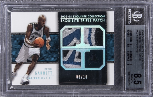 2003-04 UD "Exquisite Collection" Triple Patch #KG Kevin Garnett Game Used Patch Card (#08/10) – BGS NM-MT+ 8.5